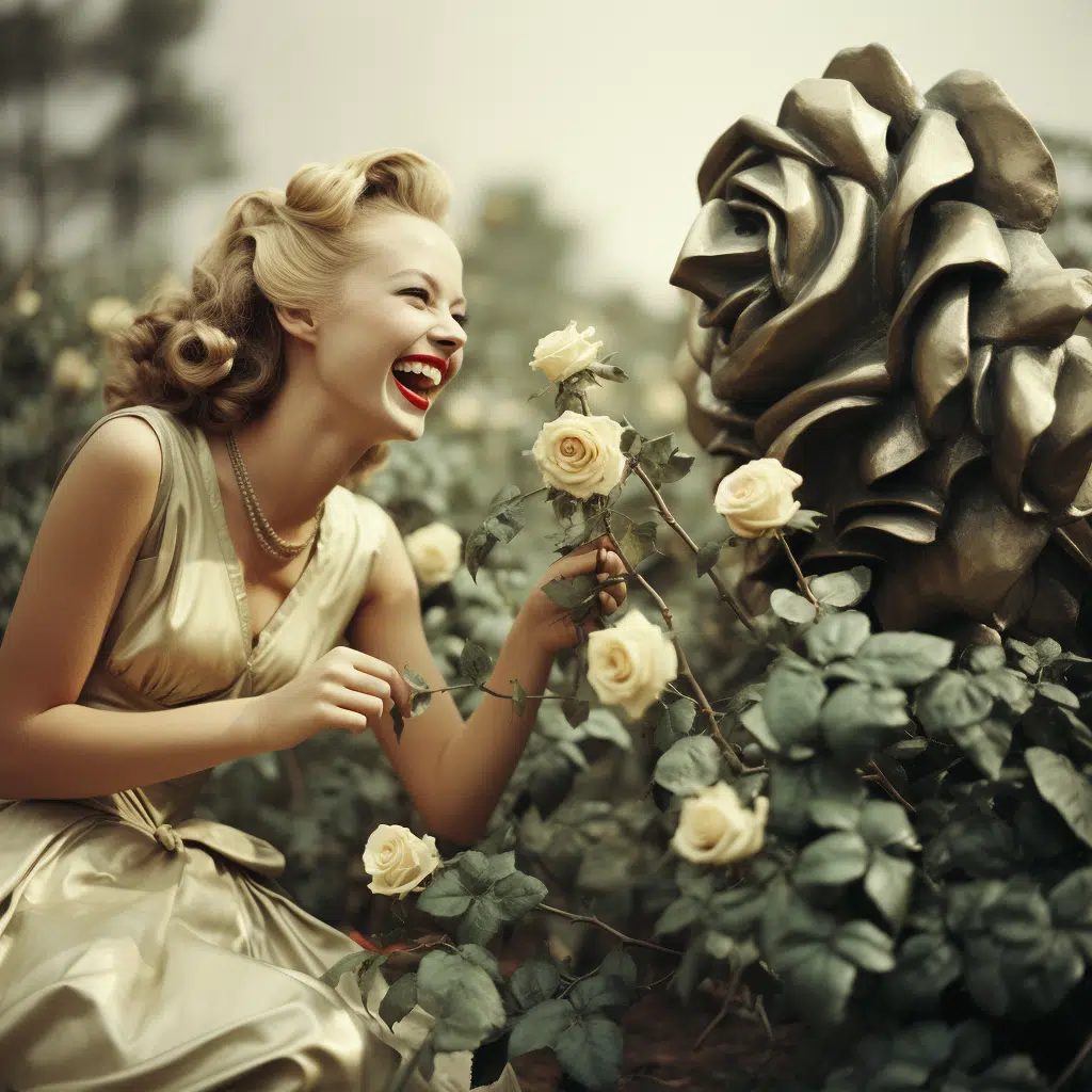 female models laughing at a rubber rose