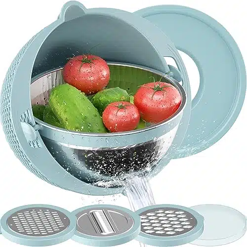 Colander with Mixing Bowl Set   Strainers for Kitchen, Food Strainers and Colanders, Pasta Strainer, Rice Strainer, Fruit Cleaner, Veggie Wash, Salad Spinner, Apartment & Home Essentials   Blue
