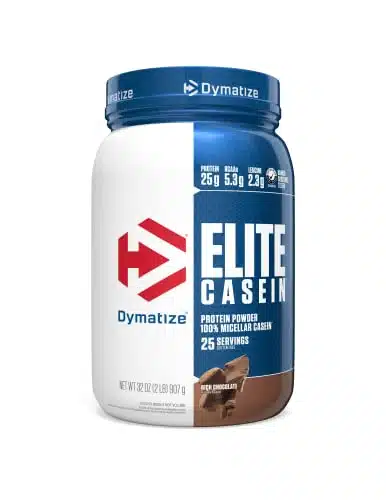 Dymatize Elite Casein Protein Powder, Slow Absorbing with Muscle Building Amino Acids, % Micellar, g Protein, g BCAAs & g Leucine, Helps Overnight Recovery, Rich Chocolate, Oz