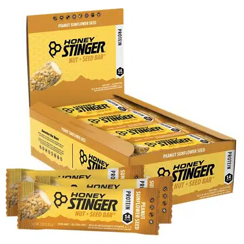 Honey Stinger Nut + Seed Bar Peanut Sunflower Seed Protein Packed Food for Exercise, Endurance and Performance and Recovery Sports Nutrition Snack Bar for Home & Gym, Post Workout Box of