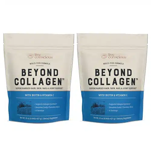 Live Conscious Beyond Collagen Multi Collagen Powder   Types I, II, III, V & X  Keto Friendly, Hydrolyzed Blend with Biotin & Vitamin C oz (Pack)