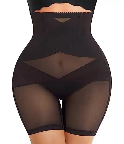 Nebility Women Butt Lifter Shapewear Hi Waist Double Tummy Control Panty Waist Trainer Body Shaper (M, Black Mid Thigh)