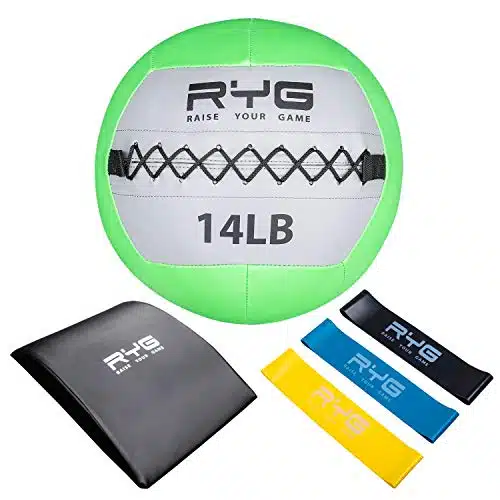Raise Your Game Wall Ball Core Workout Set with Ab Mat, Soft Crossfit Medicine Ball for Muscle Building, Core & Plyometric Training (lb Ball)