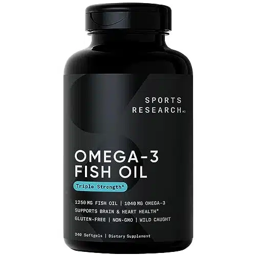 Sports Research Triple Strength Omega Fish Oil mg   Burpless Fish Oil Supplement wEPA & DHA Fatty Acids from Wild Alaskan Pollock (Softgels)