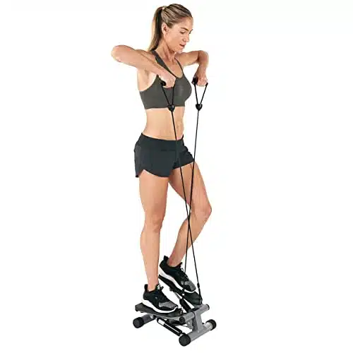 Sunny Health & Fitness Mini Stepper for Exercise Low Impact Stair Step Cardio Equipment with Resistance Bands, Digital Monitor, Optional Twist Motion Stepper