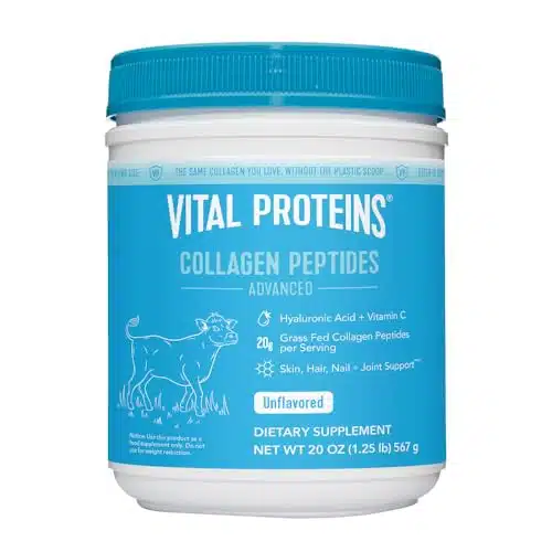 Vital Proteins Collagen Peptides Powder with Hyaluronic Acid and Vitamin C, Unflavored, oz