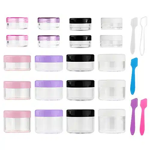 Accmor Pieces Empty Clear Plastic Sample Containers with Lids Gram Size Cosmetic Jars with Pieces Mini Spatulas(random color)