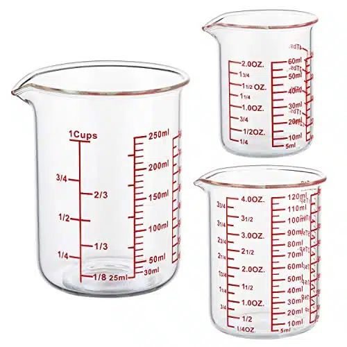 Ackers BOROHigh Borosilicate Glass Measuring Cup Set V Shaped Spoutï¼Includes ml(OZ), ml(OZ), and ml(OZ) Glass Measuring Beaker for Kitchen or Restaurant, Easy to Read