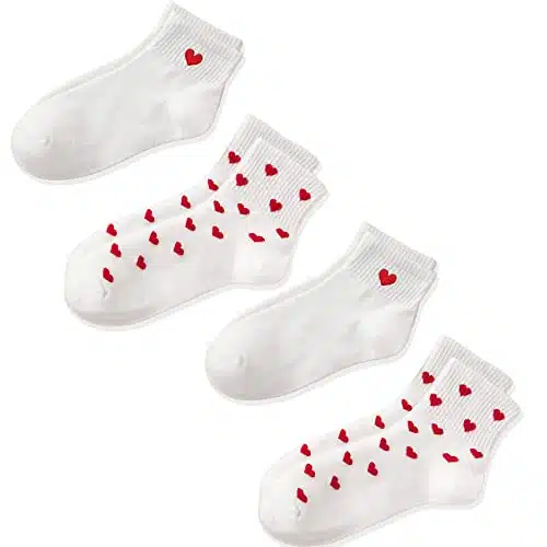 CHUNFO Cute Heart White Red Ankle Women Socks Frilly Fun Bear Pattern Long Crew Novelty Aesthetic Girls Sock & More Pairs