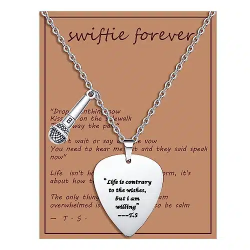 COTATI Taylor Quotes Guitar Pick Swifties Necklace, Eras Tour Outfits Jewelry Accessories Inspired Fans Gift Merch (Life is contrary to the wishes, but i am willing, Silver)