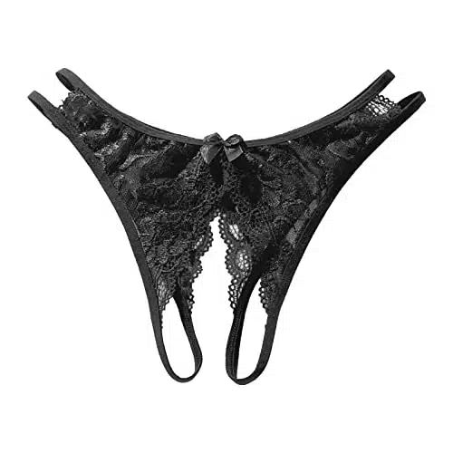 Crotchless Panties for WomenÂ Naughty for SexPlay Transparent Crochet Lace Open File Underwear T Back Thong Low Waist Panty,Black Panties for Women,Tummy Control Panties for Women Black