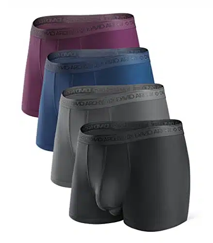 DAVID ARCHY Men's Underwear Micro Modal Dual Pouch Trunks Ball Pouch Bulge Enhancing Boxer Briefs for Men or Pack (L, BlackDark GrayNavy BlueWine)