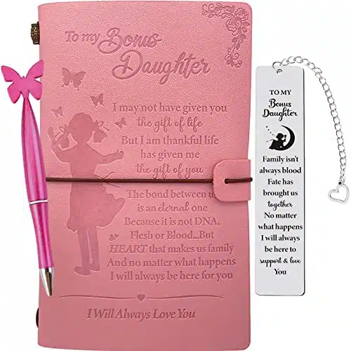 Gift for Step Daughter, Bonus Daughter Journal Pages Writing Notebook, Bonus Daughter Bookmark, To My Bonus Daughter Leather Journal, Gift for Bonus Daughter Birthday Graduation Christmas