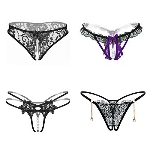 Jelove Women Sexy Panties Floral Lace Briefs Thongs Underwear Pack of (Black, XL)