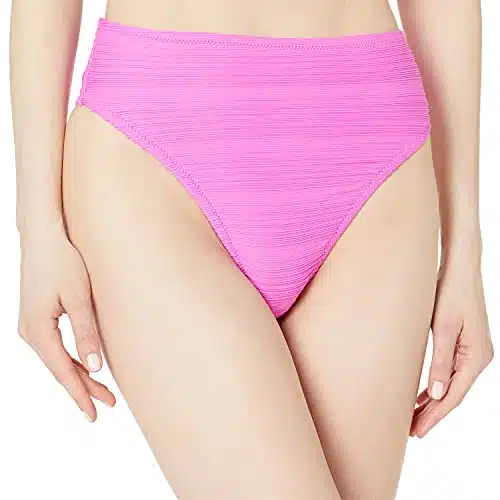 Jessica Simpson Women's Standard Mix & Match Solid Spring Bikini Swimsuit Separates (Top & Bottom), Fuschia High Waist Bottoms, M