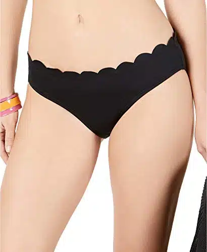 Kate Spade New York Women's Scalloped Hipster Bikini Bottoms, Black, M