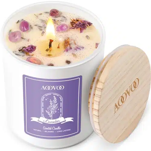 Lavender Scented Candles Gift for Women   Aromatherapy Candle with Crystals Inside, oz % Natural Soy Wax Candles for home Scented H Burn, Candle Gift for Mothers Day Birthday Christmas Gift