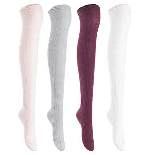 Lian LifeStyle Women's Pairs Over Knee High Thigh High Cotton Socks LLS(Beige,Light Grey,Wine,White)