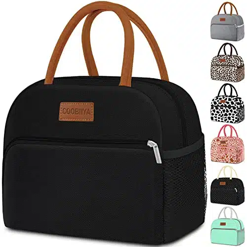 Lunch Bag Women, Lunch Box Lunch Bag for Women Adult Men, Small Leakproof Cute Lunch Tote Bags Large Capacity Reusable Insulated Cooler Lunch Container for Work Office Picnic or Travel (Black)