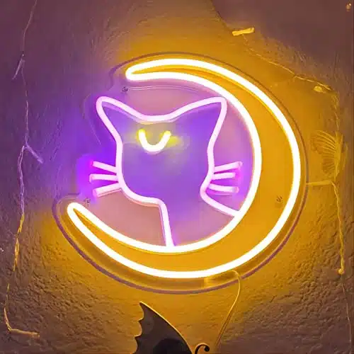 MiMaik Sailor Moon Luna Neon Signs for Bedroom Wall Decor, LED Dimmable Anime Neon Sign, Neon Moon Light Cartoon Cat Signs for Girl's Game Room, Birthday Christmas Gifts for Kids, xInches