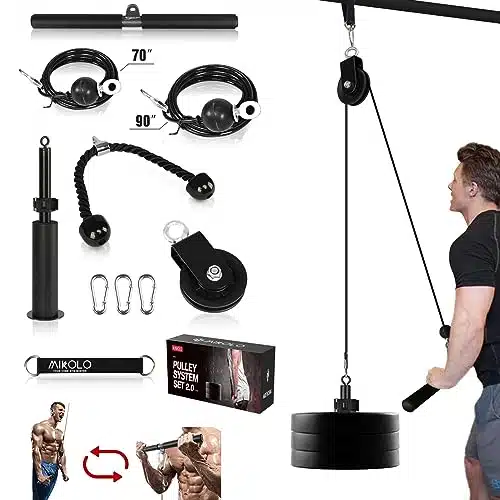 Mikolo Fitness LAT and Lift Pulley System, Dual Cable Machine('' and '') with Upgraded Loading Pin for Triceps Pull Down, Biceps Curl, Back, Forearm, Shoulder Home Gym Equipment(Patent)