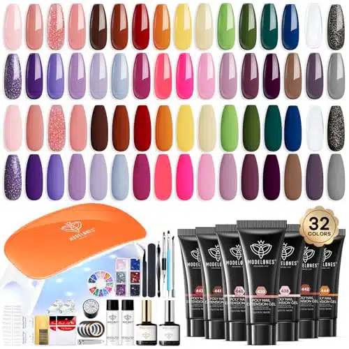 Modelones pcs Poly Extension Gel Nail Kit, Colors All Seasons Poly Nail Gel kit with Nail Lamp Slip Solution Builder Nail kits Manicure Tools Nail Forms All In One for Starter Nail Art for Women