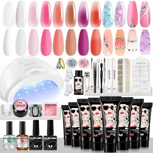 Morovan Poly Gel Nail Kit Starter Kit Pcs Poly Nail Gel Kit with U V Lamp  Complete Poly Gel Kit for Beginners with Everything Professional