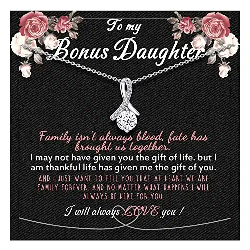 Nymerianoble Bonus Daughter Gifts Silver Pendant Necklace Stepdaughter Step Bonus Daughter Necklace Gifts from Stepmom Mom, Daughter in Law Gifts Adopted Daughter Stepdaughter Gifts from Stepdad