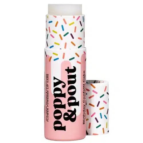 Poppy & Pout All Natural Vegan Lip Balm  Birthday Confetti Cake  Cardboard Tube, Moisturizing, Cruelty Free, Made in USA (Pink)