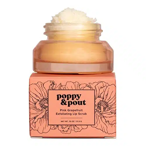 Poppy & Pout % Natural Lip Scrub, Exfoliating Lip Treatment, In Hand filled Recyclable Glass Jars, Cruelty Free (Pink Grapefruit)