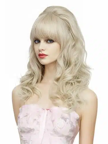 Rugelyss Long Wavy Blonde Wig with Bang Big Bouffant Beehive Wigs for Women fits s Costume or Halloween Party