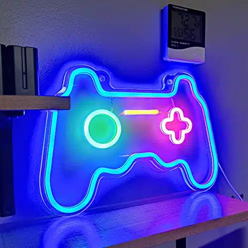 SOLIDEE Led Dimmable Neon Signs Wall Decorations For Living RoomBedroom Gamepad Controller Shape Lights Game Room Decor Accessories Cool Teen BoysGirlsKids Gamer Gifts