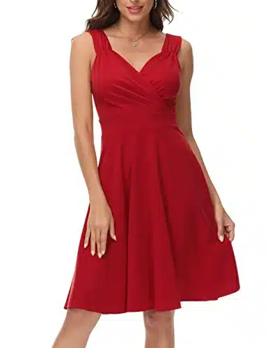 Sleeveless Womens Dresses for Wedding Guest Vintage A line Cocktail Dress Red M