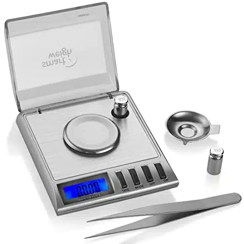 Smart Weigh GE g x grams, High Precision Digital Milligram Jewelry Scale, Reloading, Jewelry and Gems Scale, Calibration Weights and Tweezers Included