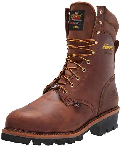 Thorogood Logger Series â Waterproof Insulated Steel Toe Work Boots for Men   Premium Leather with g Thinsulate and Vibram Slip Resistant Heel Outsole, Trail Crazyhorse    US