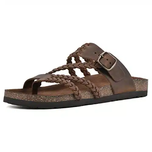 WHITE MOUNTAIN Women's Hayleigh Footbed Sandal, BrownLeather,