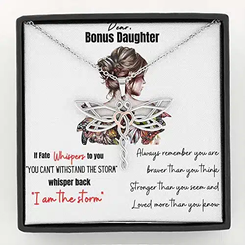 WISHICIOUS   Bonus Daughter Gifts   Bonus Daughter Necklace   Unbiological Daughter Gifts   Step Daughter Presents (Standard Box, Whisper Dragonfly)