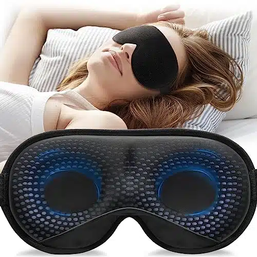 YFONG Weighted Sleep Mask, Women Men D Blocking Lights Sleeping Mask (ozg), Pressure Relief Night Sleep Eye Mask with Adjustable Strap, Eye Cover Blindfold for Travel Nap Yoga, Black