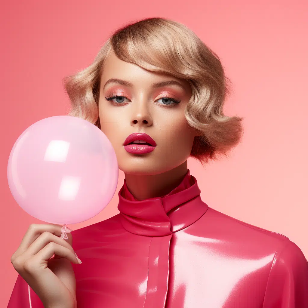 female supermodel loving bubble gum ball