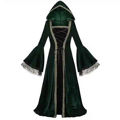 AGCOAH Plus Size Renaissance Medieval Dress, Witch Costume for Woman(Green XL)
