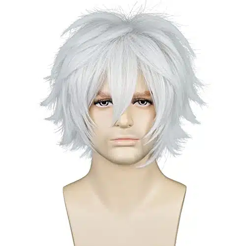 Alacos Women Men Short Fluffy Straight Hair Wigs, Silver White, Size One Size