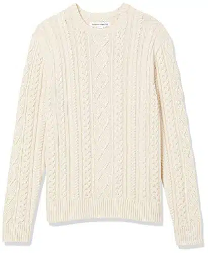 Amazon Essentials Men's Long Sleeve % Cotton Fisherman Cable Crewneck Sweater, Off White, Large