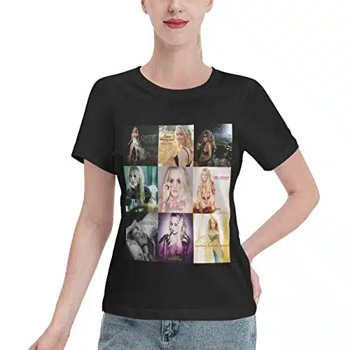 AzudyaPle Women's T Shirts Carrie Singer Underwood Short Sleeve Cotton Shirts Classic Graphic Top Black Small