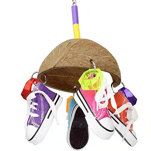 Bonka Bird Toys Coco Sneaker High by ide, Medium Parrot Tug Cage Toy, Conure, Lories, Quaker, and Similar Sized Birds