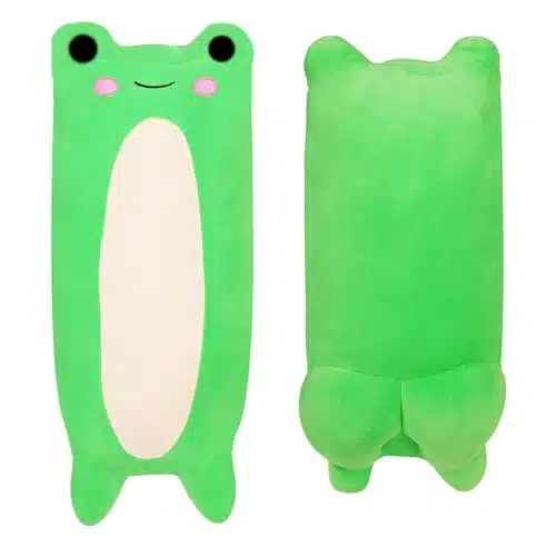 Cute Long Frog Plush Toy, Inch Adorable Green Frog Stuffed Animal with Butt, Frog Boby Pillow Kawaii Big Squishy Frog Plushies Hugging Throw Pillow Gift for Kids Girls Boys (Frog)