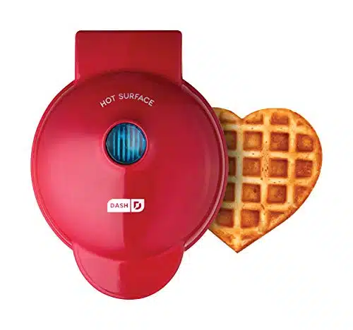 DASH Mini Waffle Maker Machine for Individuals, Paninis, Hash Browns, & Other On the Go Breakfast, Lunch, or Snacks, with Easy to Clean, Non Stick Sides, Red Heart Inch