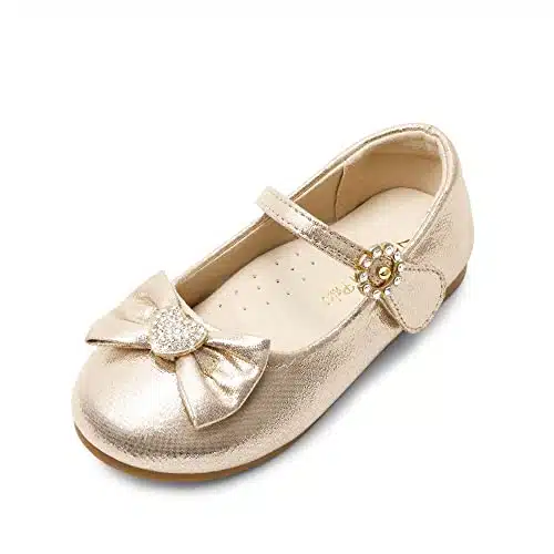 Dream Pairs ANGEL ary Jane Front Bow Heart Rhinestone Buckle Ballerina Flat (Toddler Little Girl) New, Gold,  US Toddler