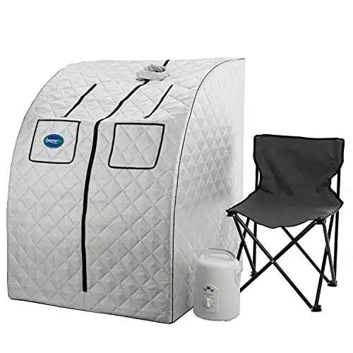 Durasage Oversized Portable Personal Steam Sauna Spa for Relaxation at Home, inute Timer, att Steam Generator, Chair Included (Silver)