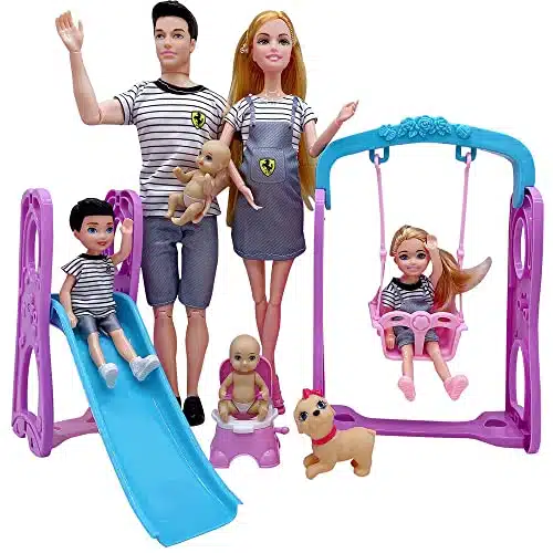 Family Dolls Set of People with Pregnant Mom Dad Kids and Baby Boy in Mommy's Tummy, Doll Playsets and Accessories for Years Old Toddlers Gift(Update)