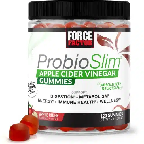 Force Factor ProbioSlim Apple Cider Vinegar Gummies with Organic , LactoSpore Probiotics and Prebiotics to Support Digestion, Metabolism, and Immune Health, Count (Pack of )